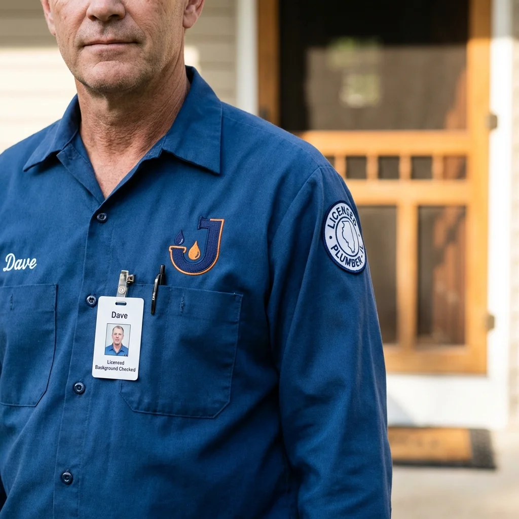Licensed plumber showing ID badge in Chester Heights, PA
