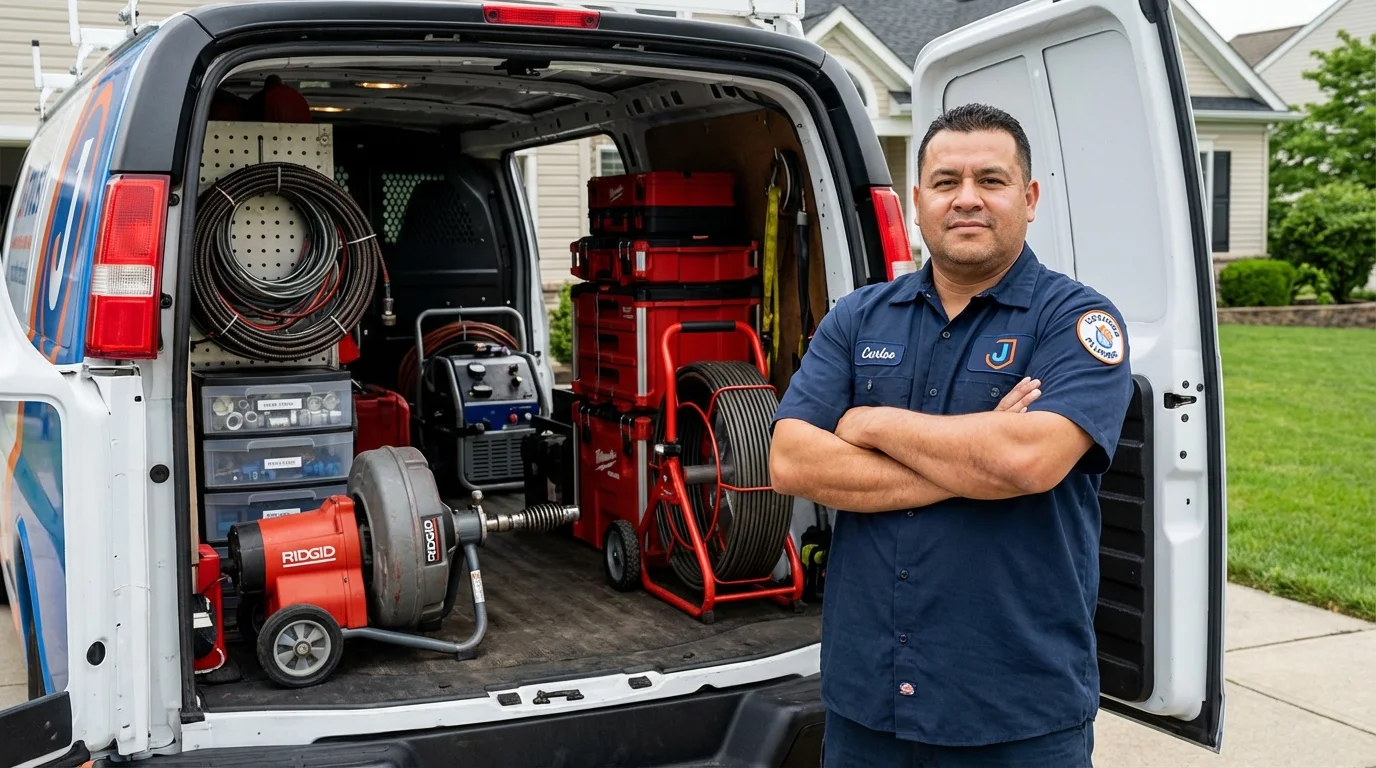 Professional drain cleaning equipment and Johns Plumbing LLC plumber in Chester Heights