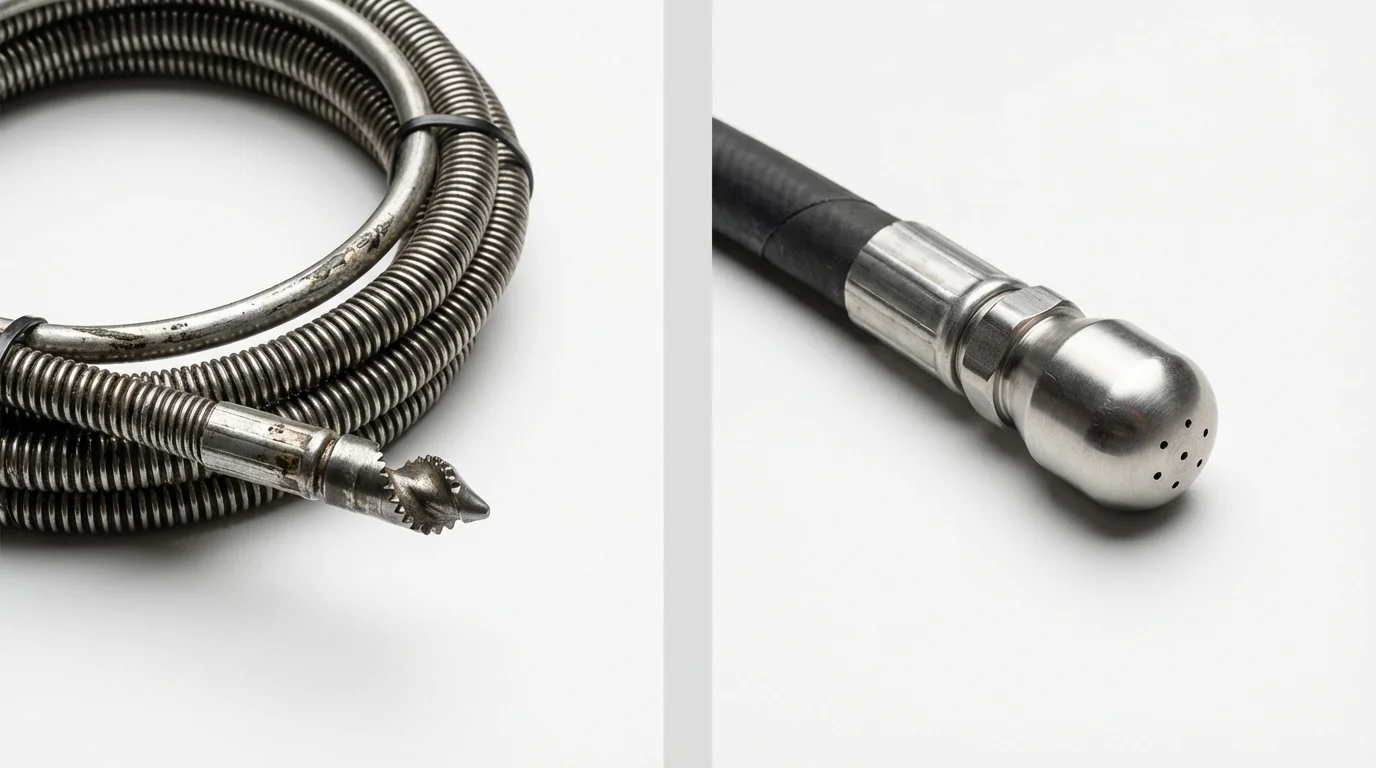 Drain snake cable and hydro jetting nozzle used for drain cleaning in Chester Heights, PA