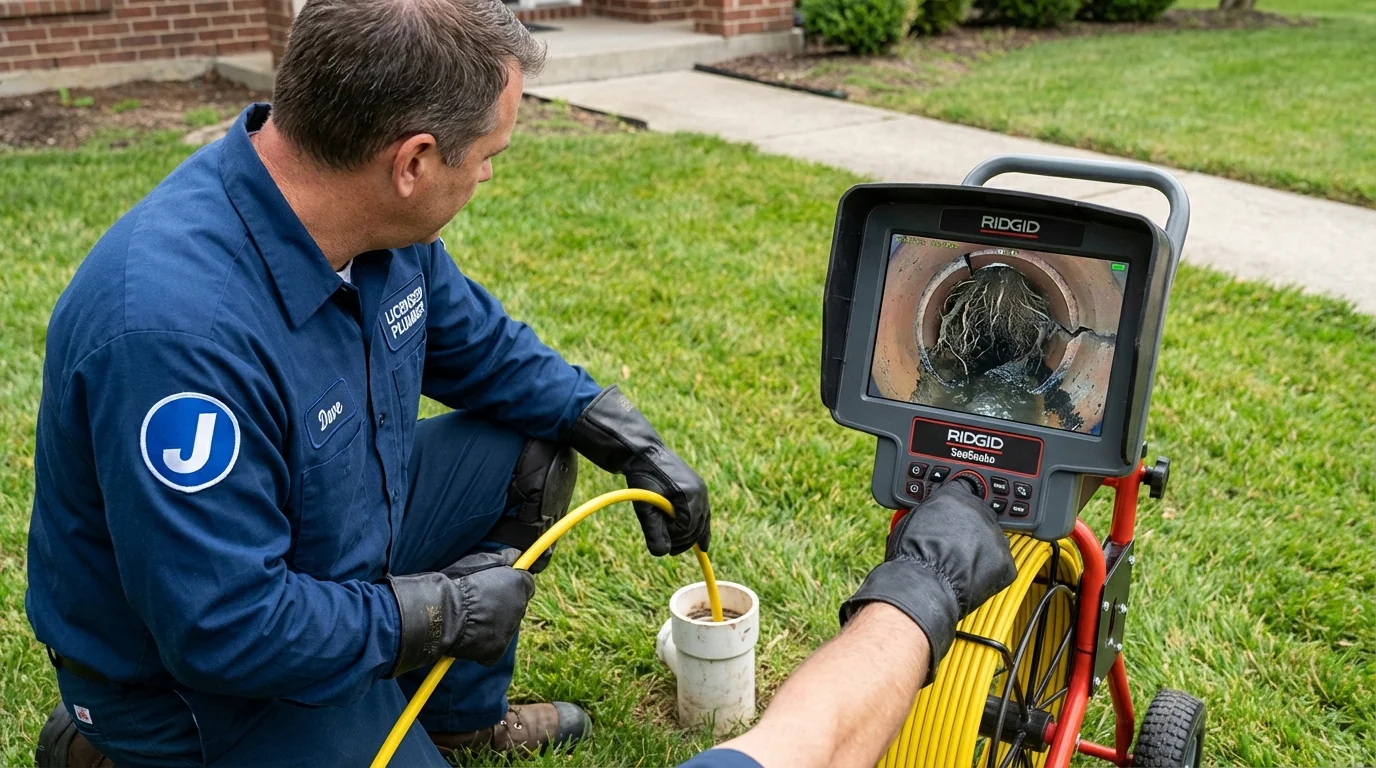 Sewer camera inspection being performed by Johns Plumbing LLC in Chester Heights
