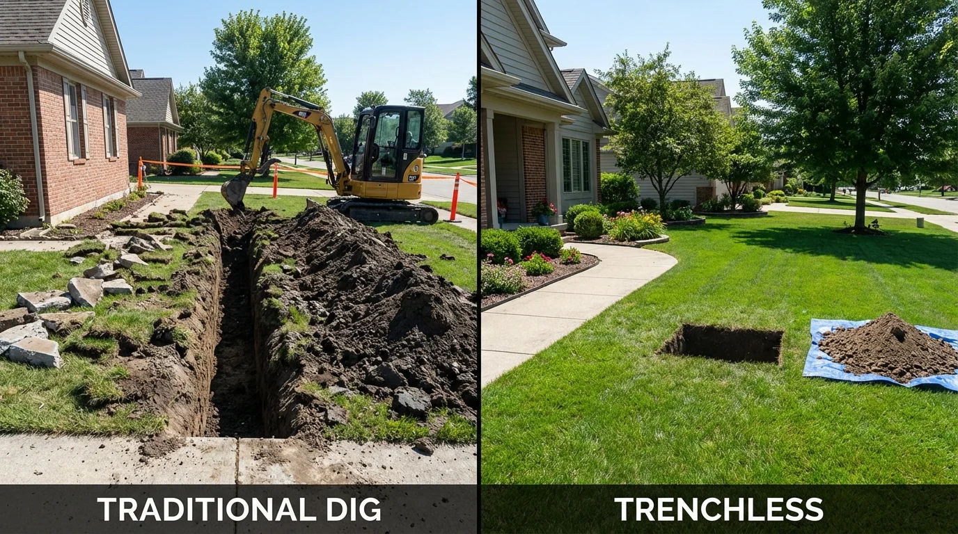 Trenchless sewer repair with minimal yard damage versus traditional excavation in Chester Heights, PA